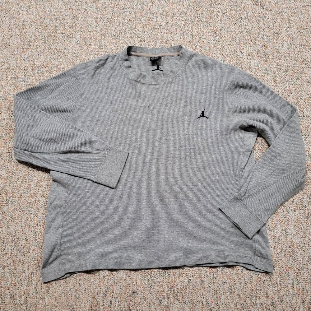 Air Jordan Thermal Shirt Mens XXL Gray Jumpman Waffle Knit Long Sleeve Tee